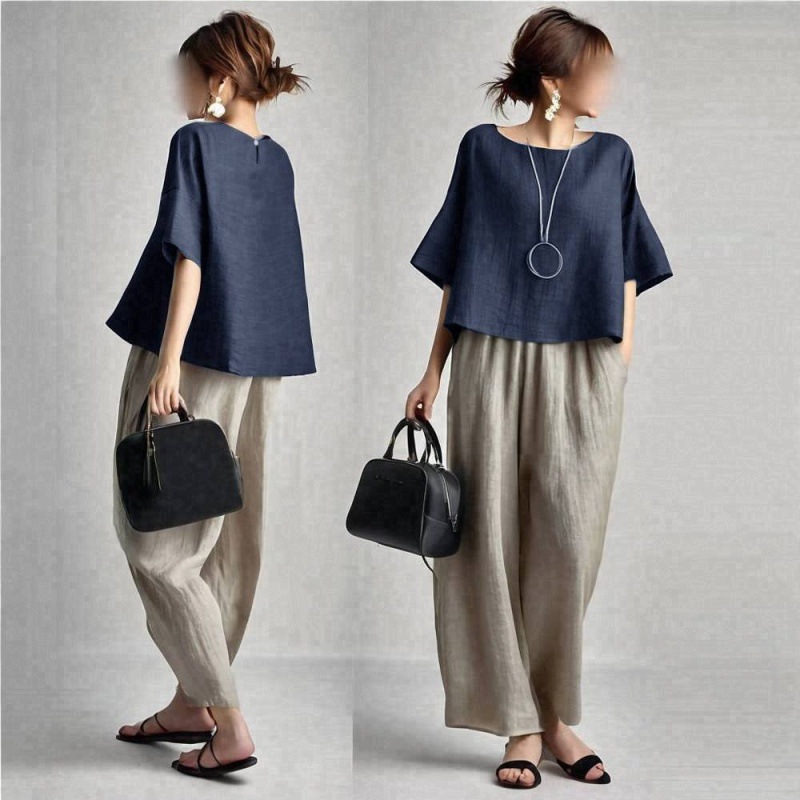 Two Pieces Women Pant Sets Sol - Linen Pant Wide avaliação e preço