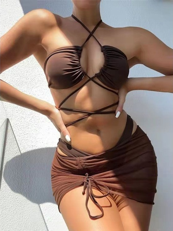 Ladies High Waist Split Bikini - Swimsuit Bikini Ruched avaliação e preço
