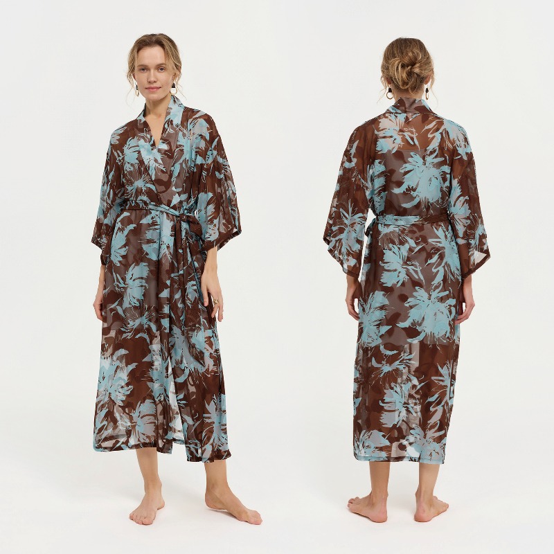Women Black White Ink Floral S - Kimono Sheer Floral avaliação e preço