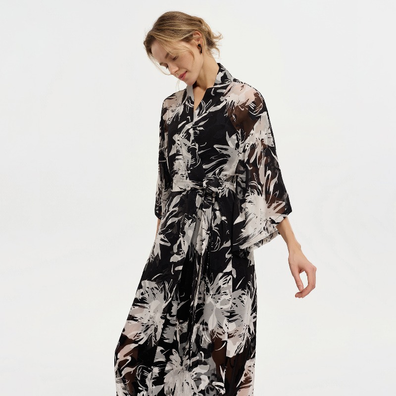 Women Black White Ink Floral S - Kimono Sheer Floral avaliação e preço