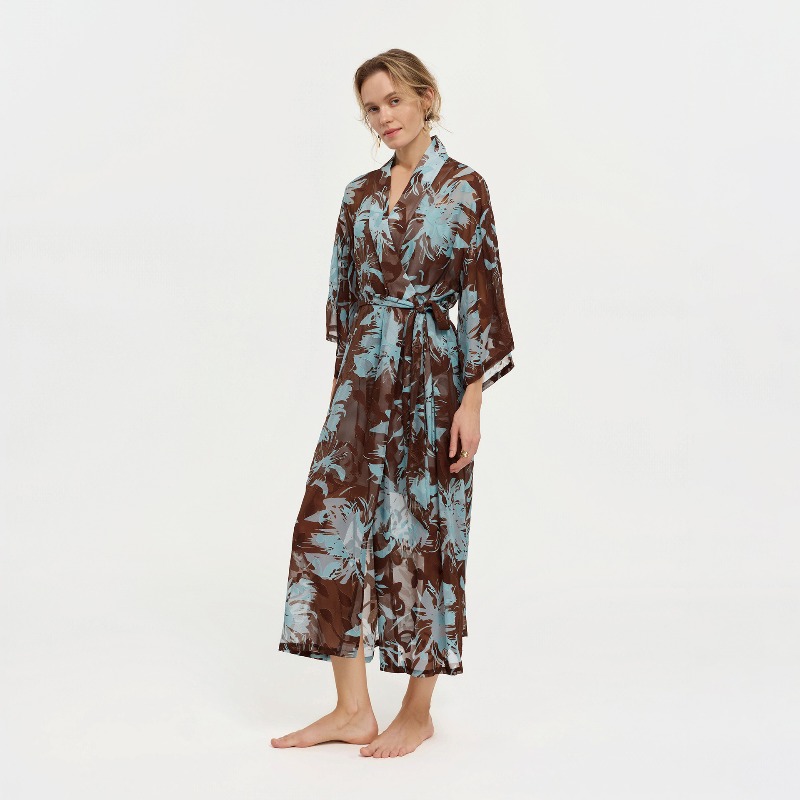 Women Black White Ink Floral S - Kimono Sheer Floral avaliação e preço