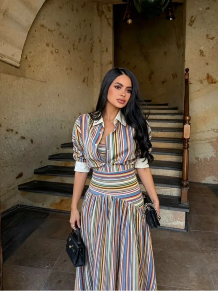 Boho Colorful Stripe Shirt Max - Maxi Dress Halter avaliação e preço